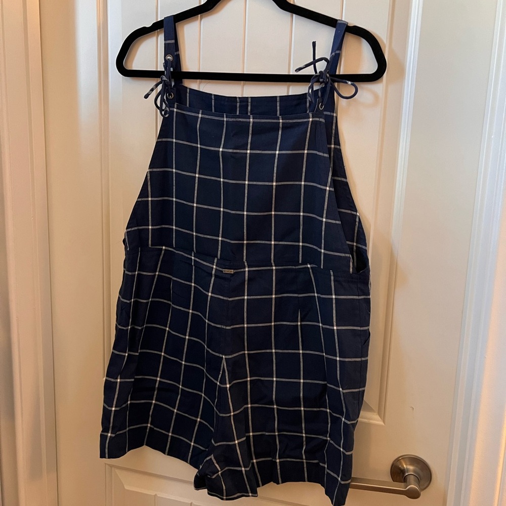 RVCA Navy Blue Checkered Overalls